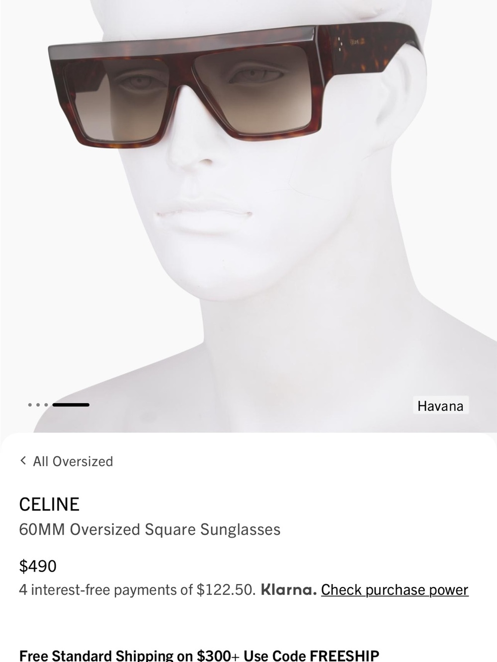 Celine Oversized Square Sunglasses in Havana Brown